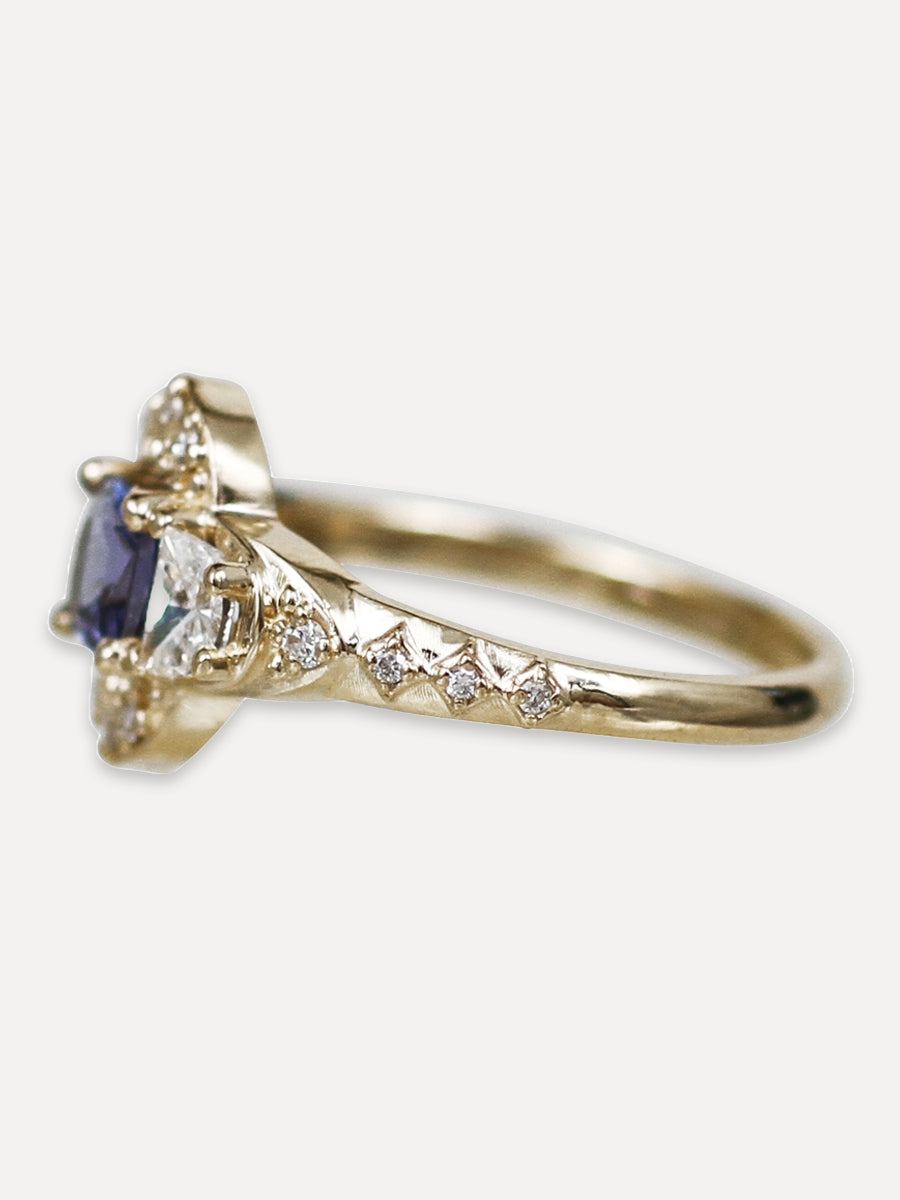 14K Baroque Blue Sapphire & Diamond Ring