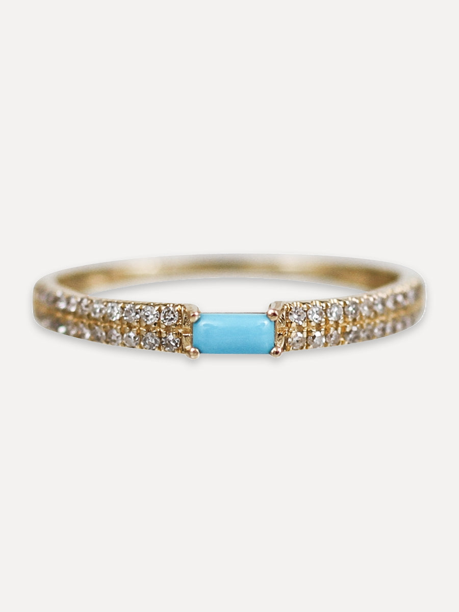 14K Pavé Diamond & Baguette Gemstone Stacking Band