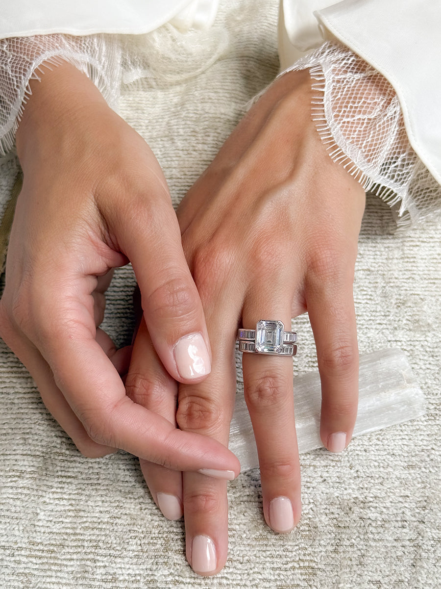 18K Hidden Halo Emerald-Cut Diamond Engagement Ring