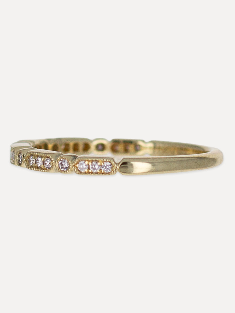 14K Elongated Hexagon Diamond Milgrain Band