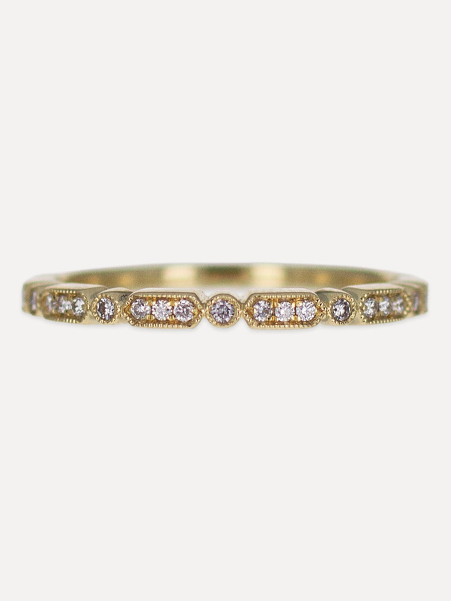 14K Elongated Hexagon Diamond Milgrain Band