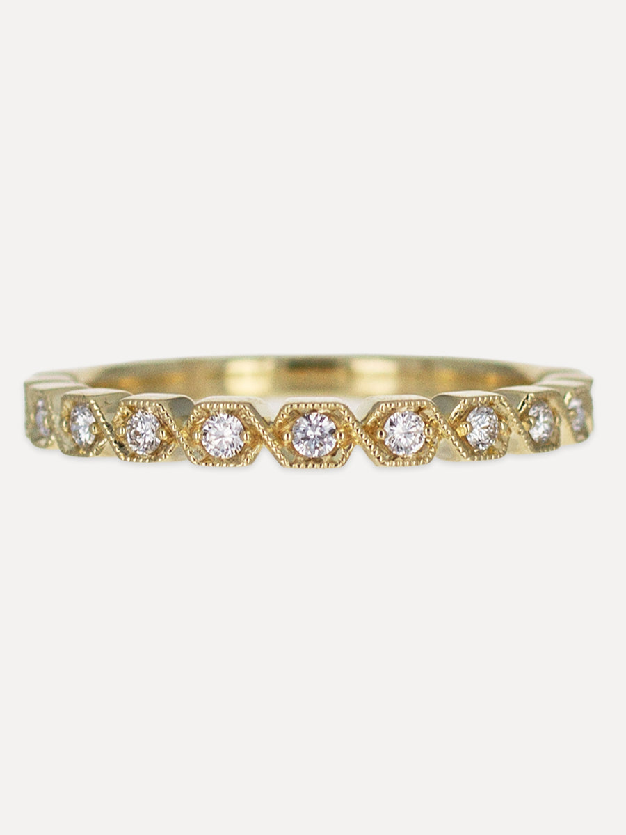 14K Lustre Diamond Stackable Milgrain Band