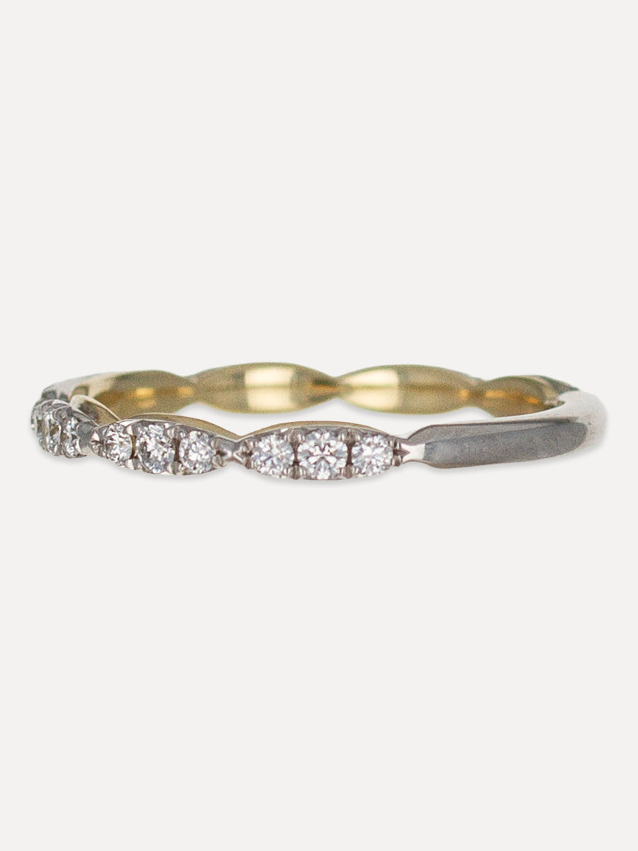 14K Pinched Pavé Diamond Two Tone Band