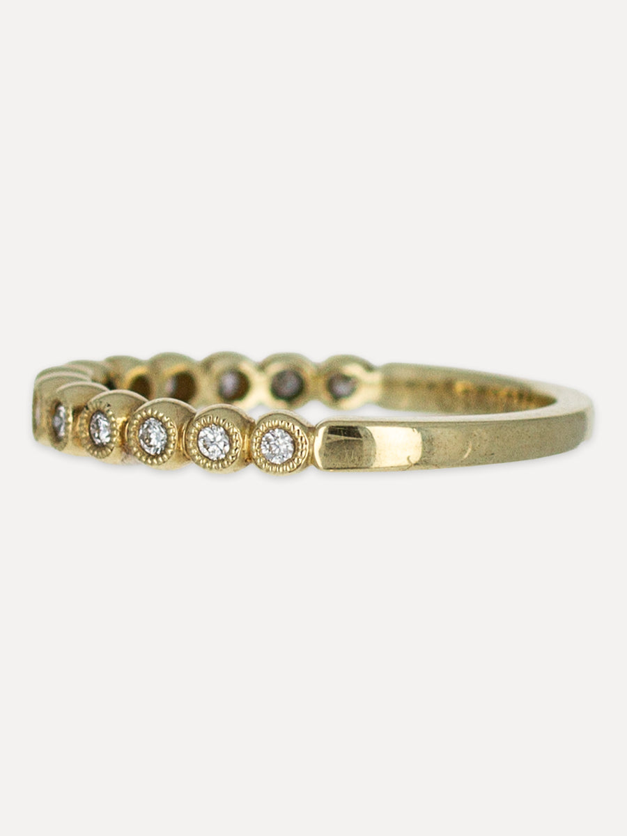 14K Milgrain Bezel Halfway-Set Diamond Stackable Ring