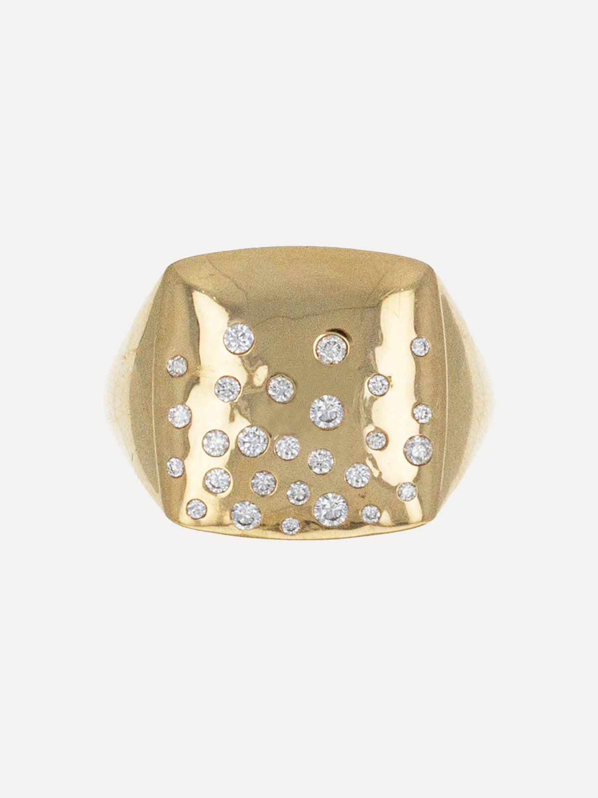 18K Diamond Sculptural Square Signet Ring