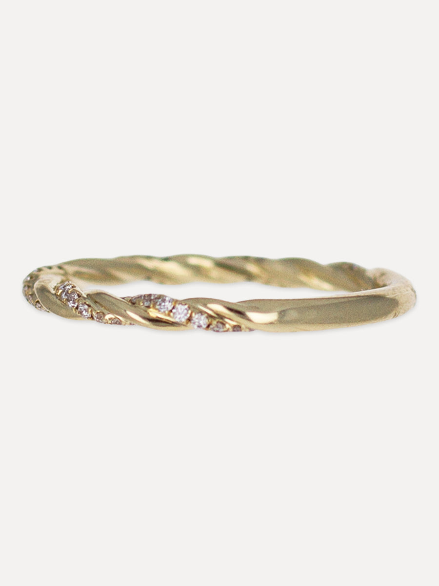 14K Spiral Diamond Stackable Milgrain Band