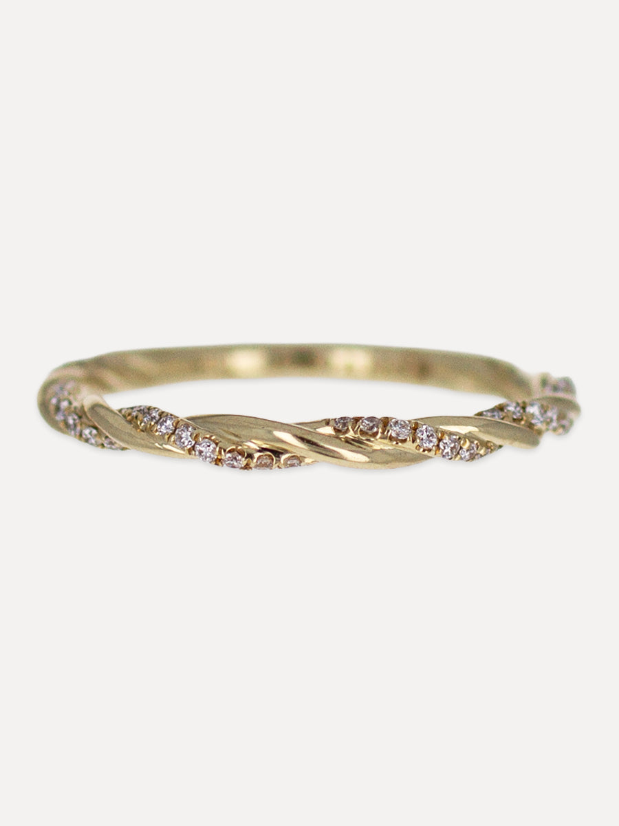 14K Spiral Diamond Stackable Milgrain Band