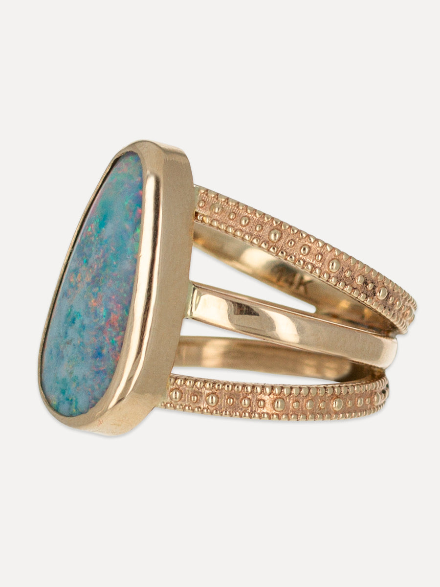 14K Echo Triple Band Australian Opal Ring