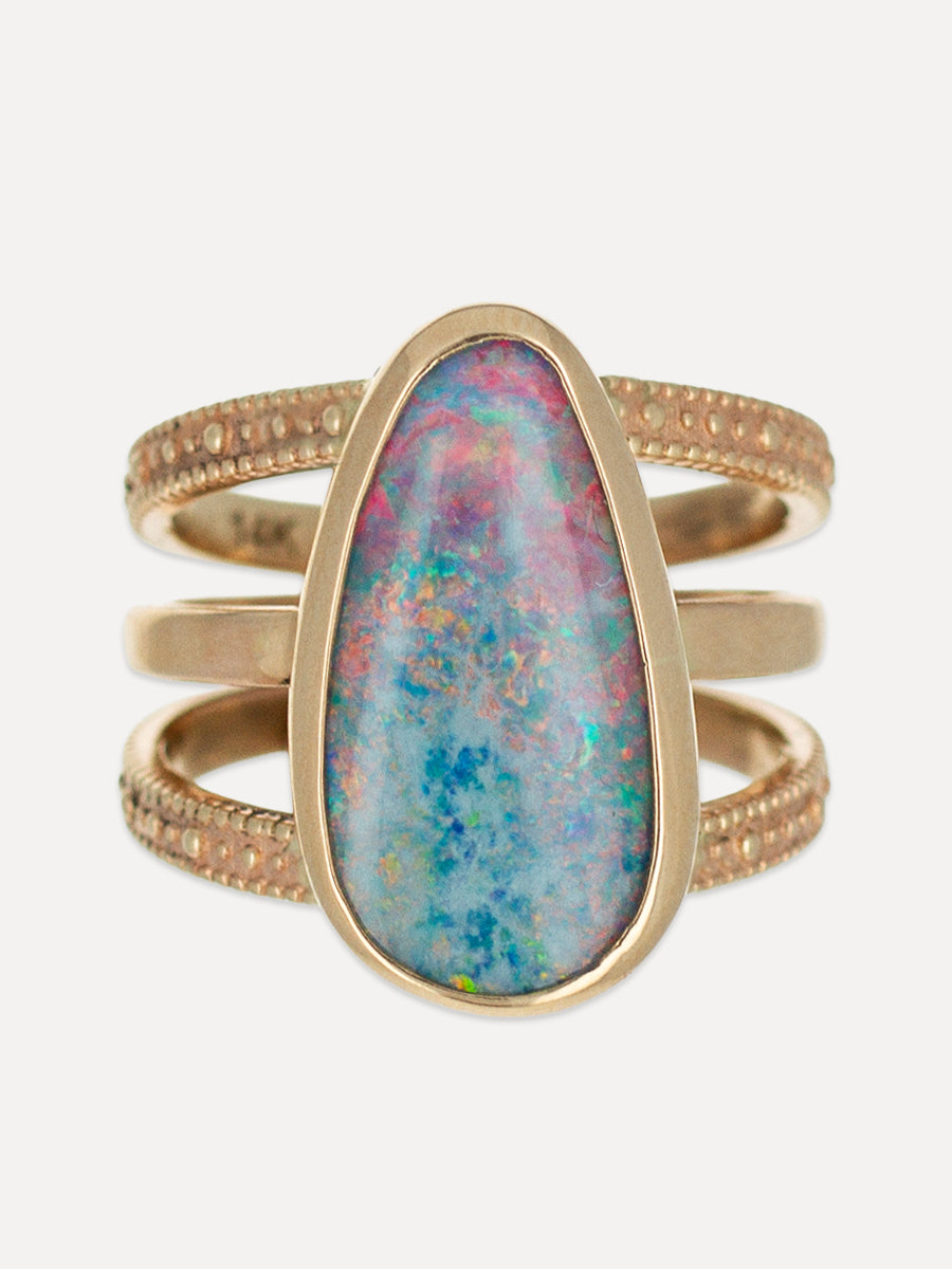 14K Echo Triple Band Australian Opal Ring