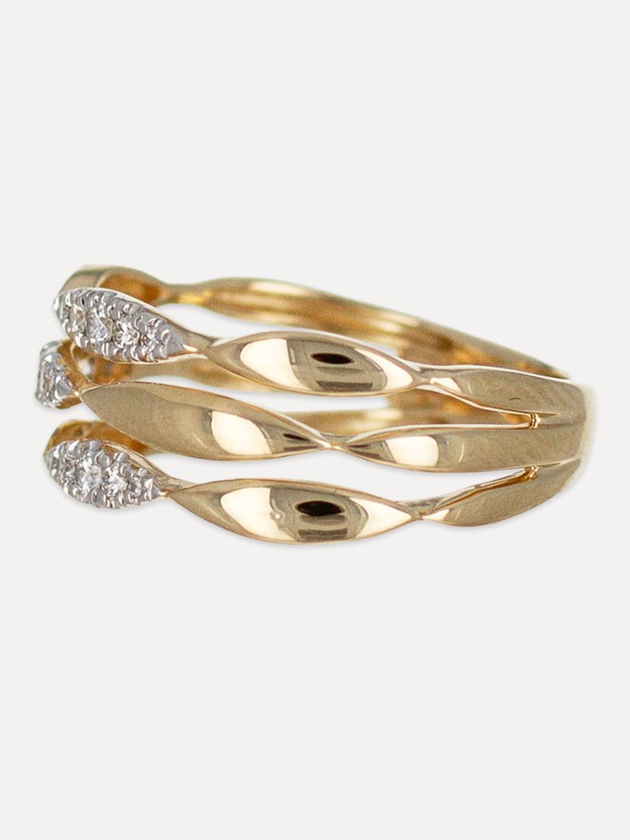 14K Triple Ribbon Pavé Diamond Band
