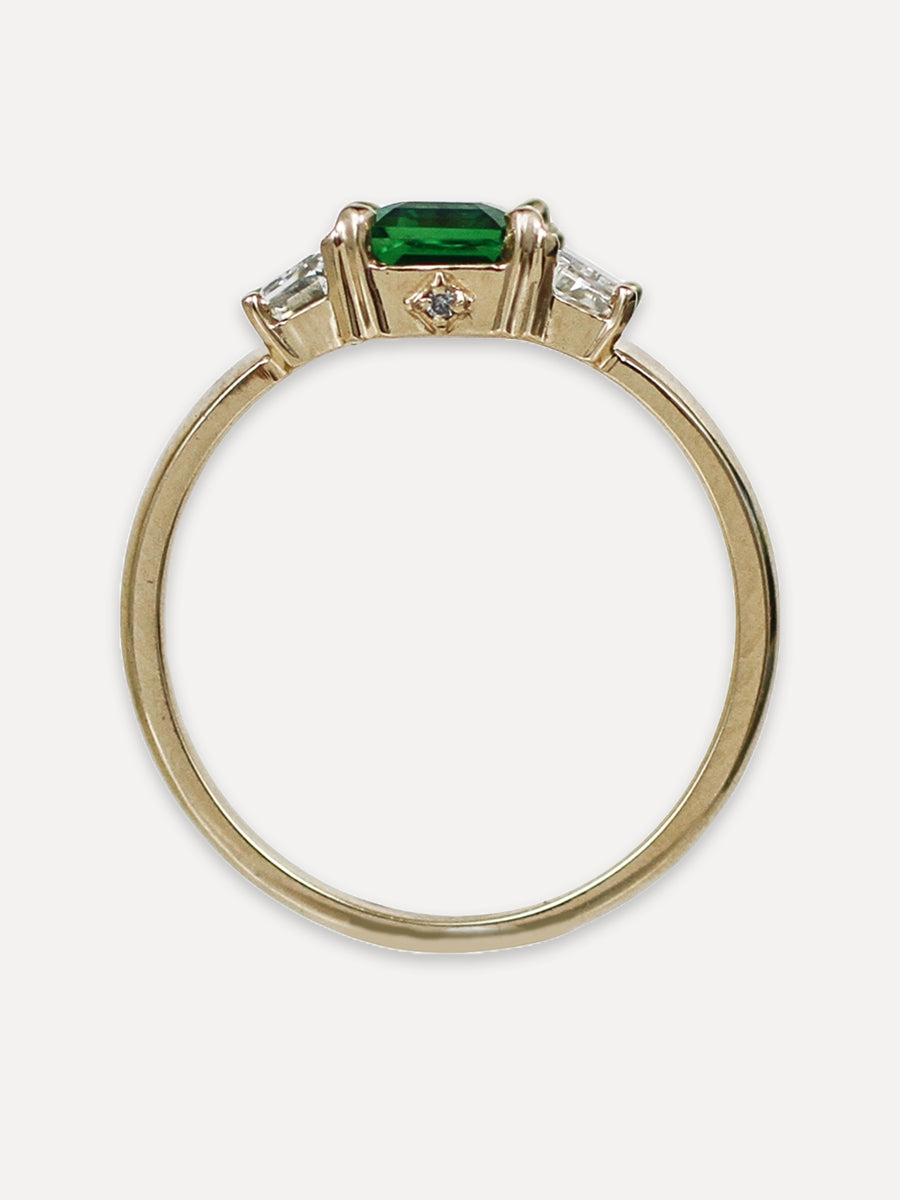 14K Asscher Cut Tsavorite & Diamond Deco Ring