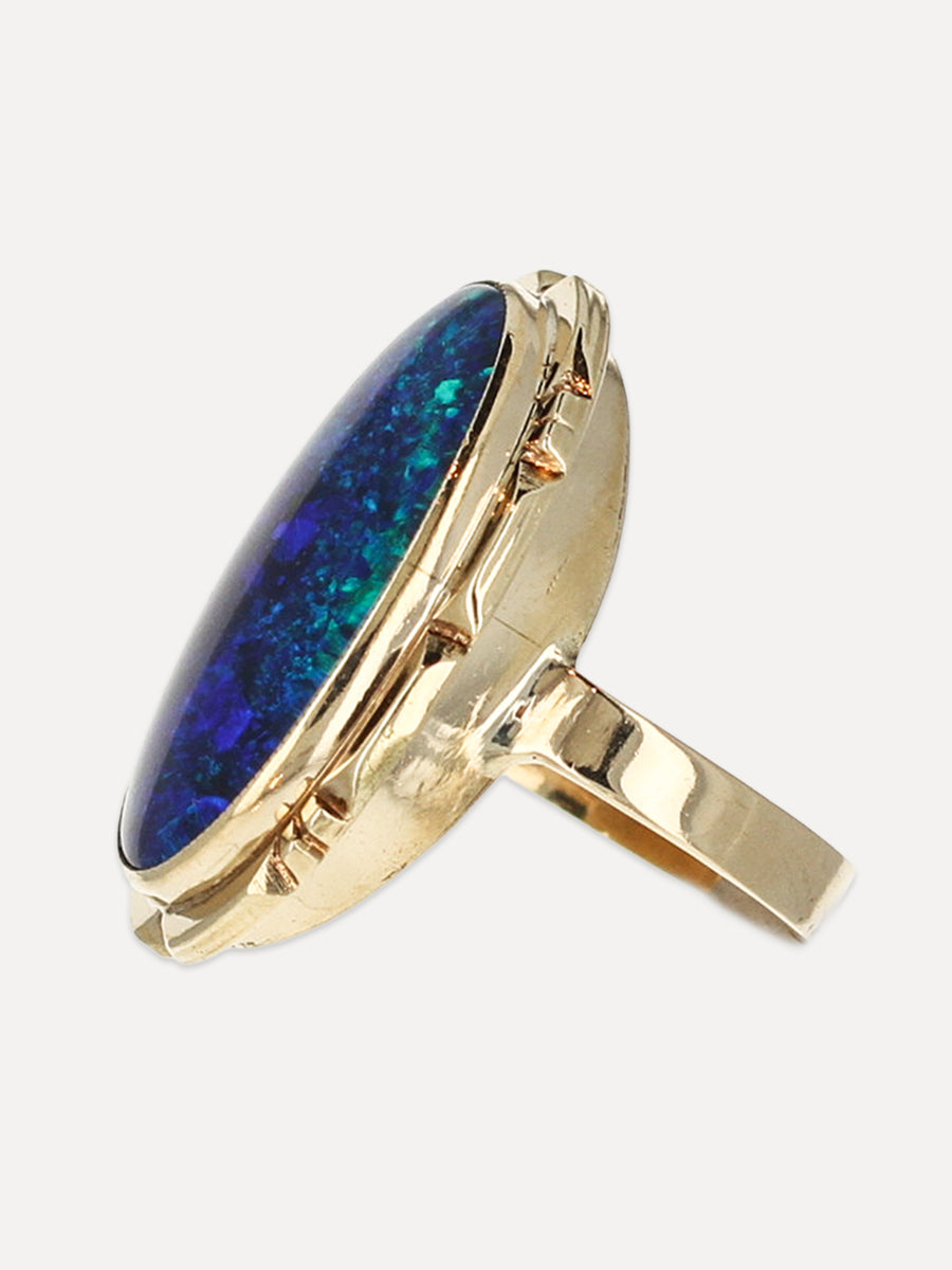 10K Vintage Black Opal Doublet Ring