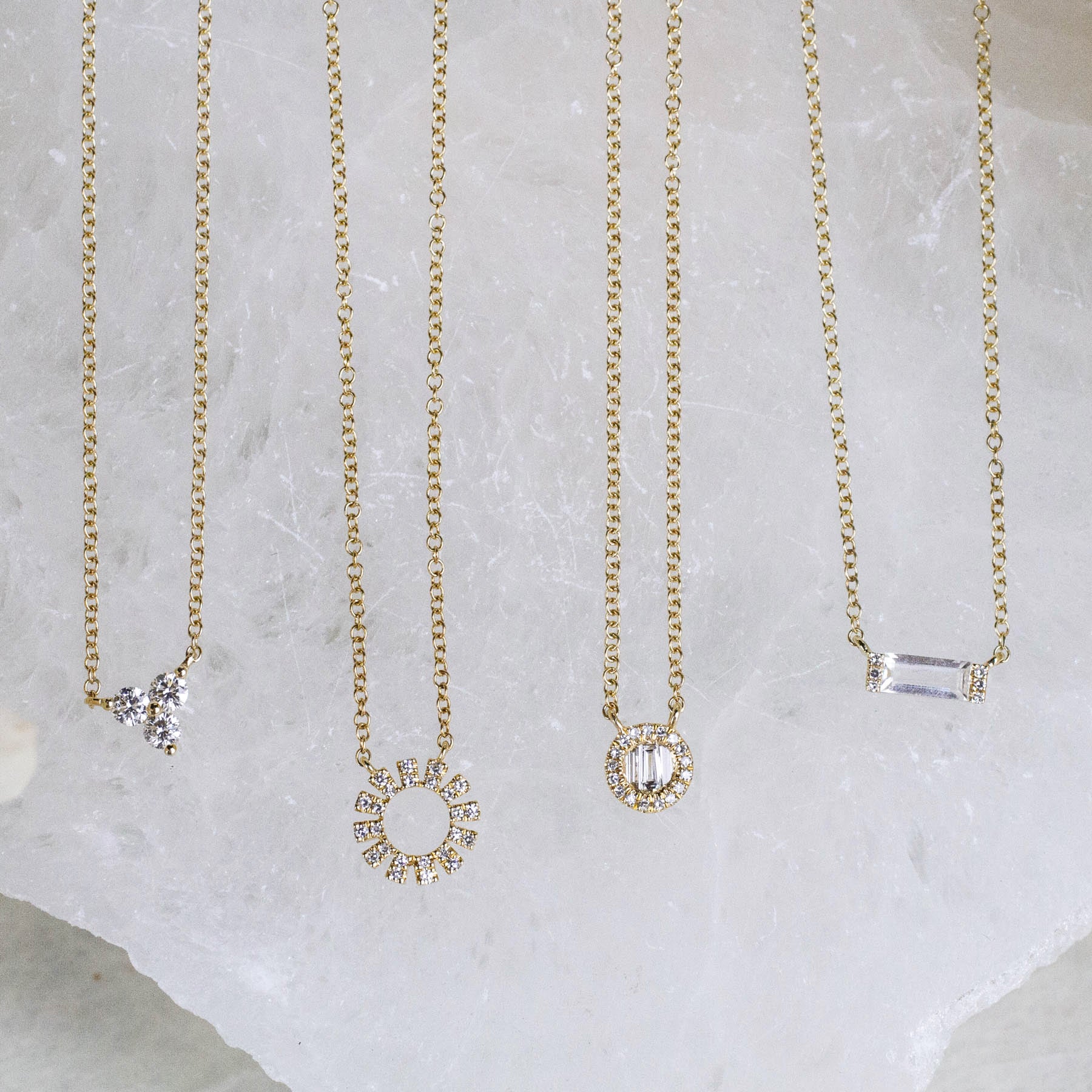 14K Diamond & White Topaz Baguette Necklace