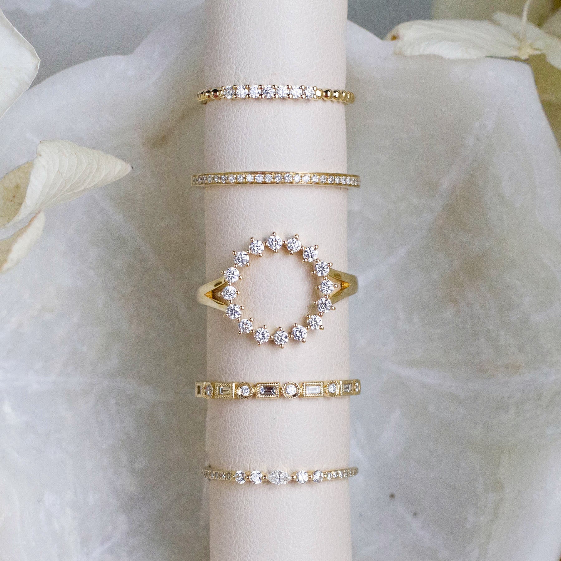 14K Diamond Beaded Ring