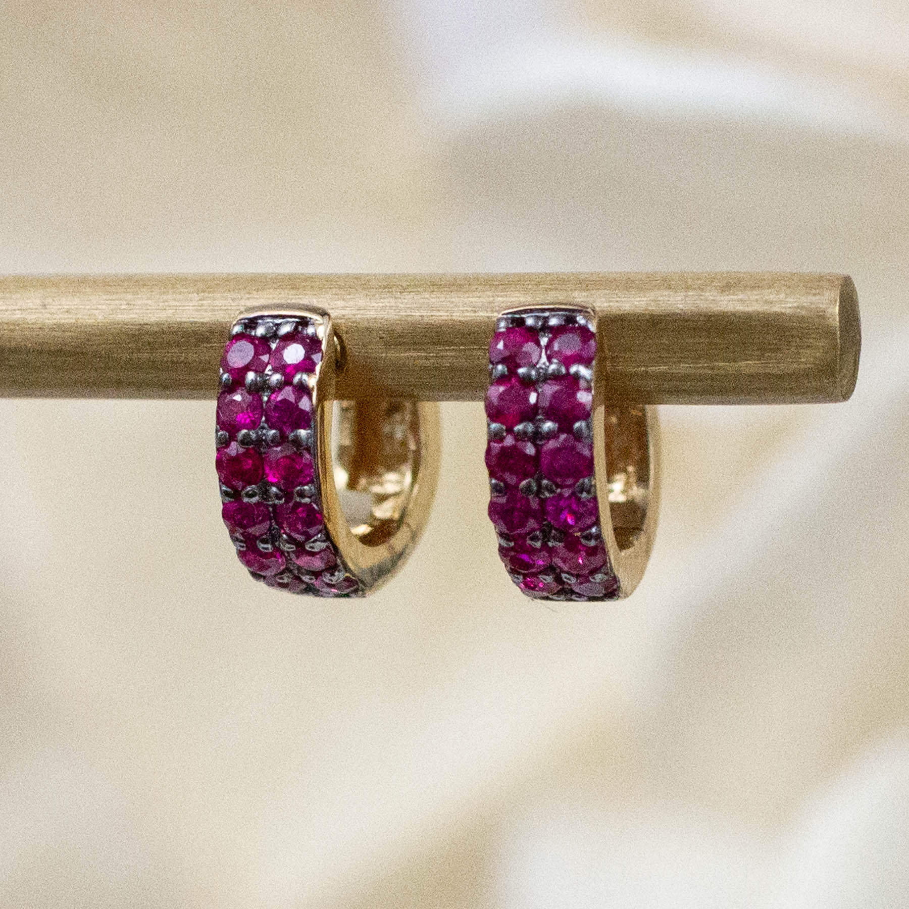 14K Ruby Micro Pave Huggie Hoops