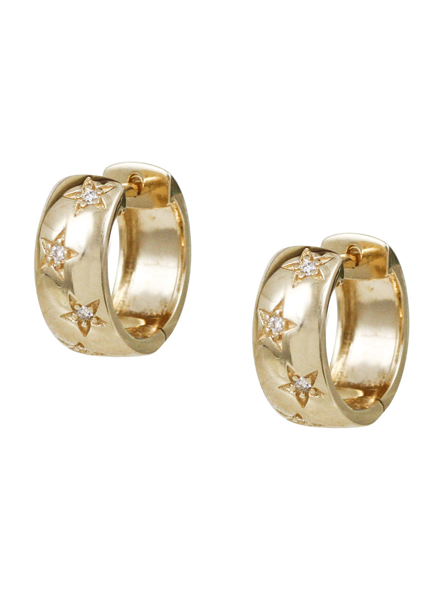 14K Diamond Star Wide Huggie Hoop