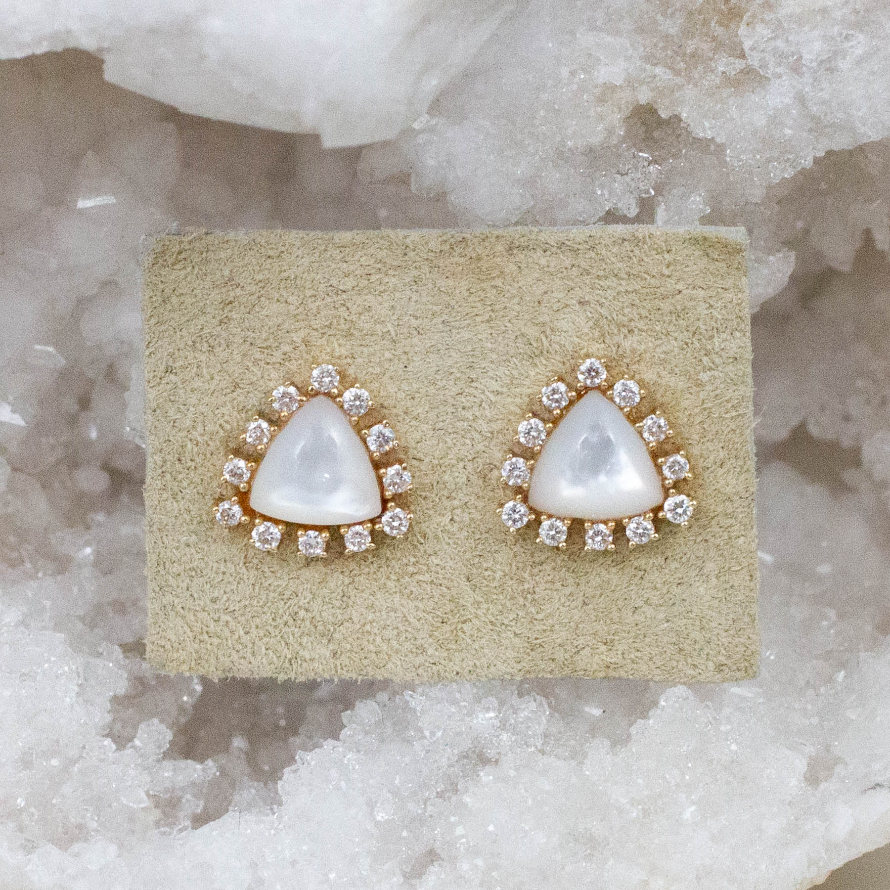14K Diamond Mother of Pearl Posts