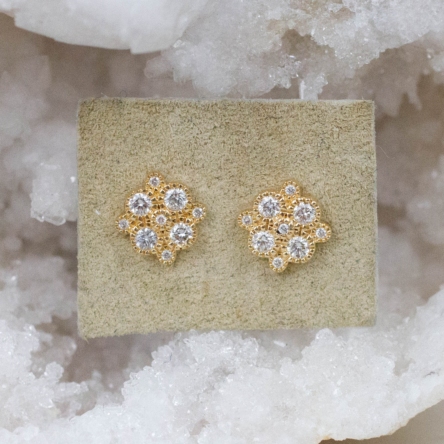 14K Diamond Melee Flower Posts