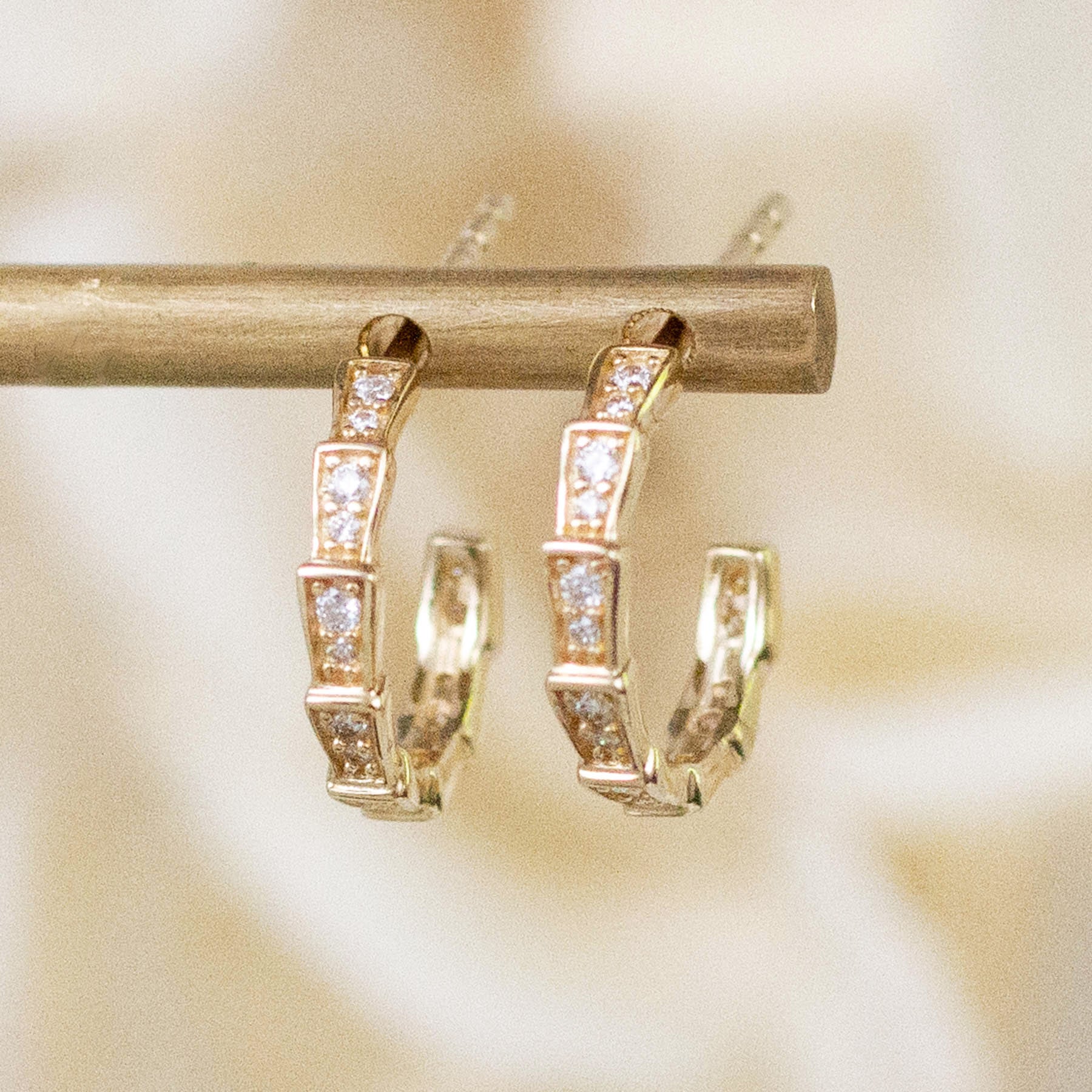 14K Diamond Staggered Hoop Posts
