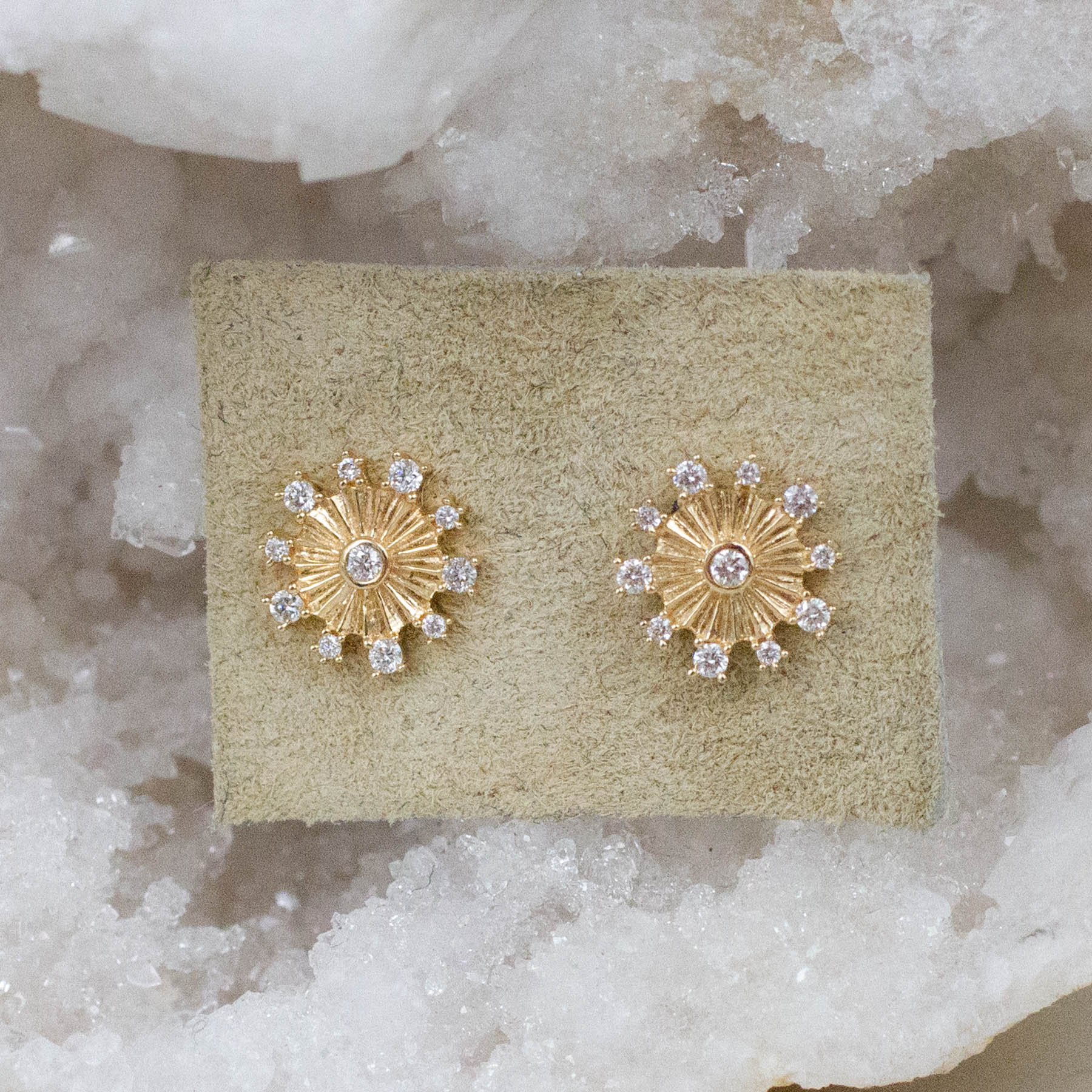 14K Diamond Deco Burst Posts