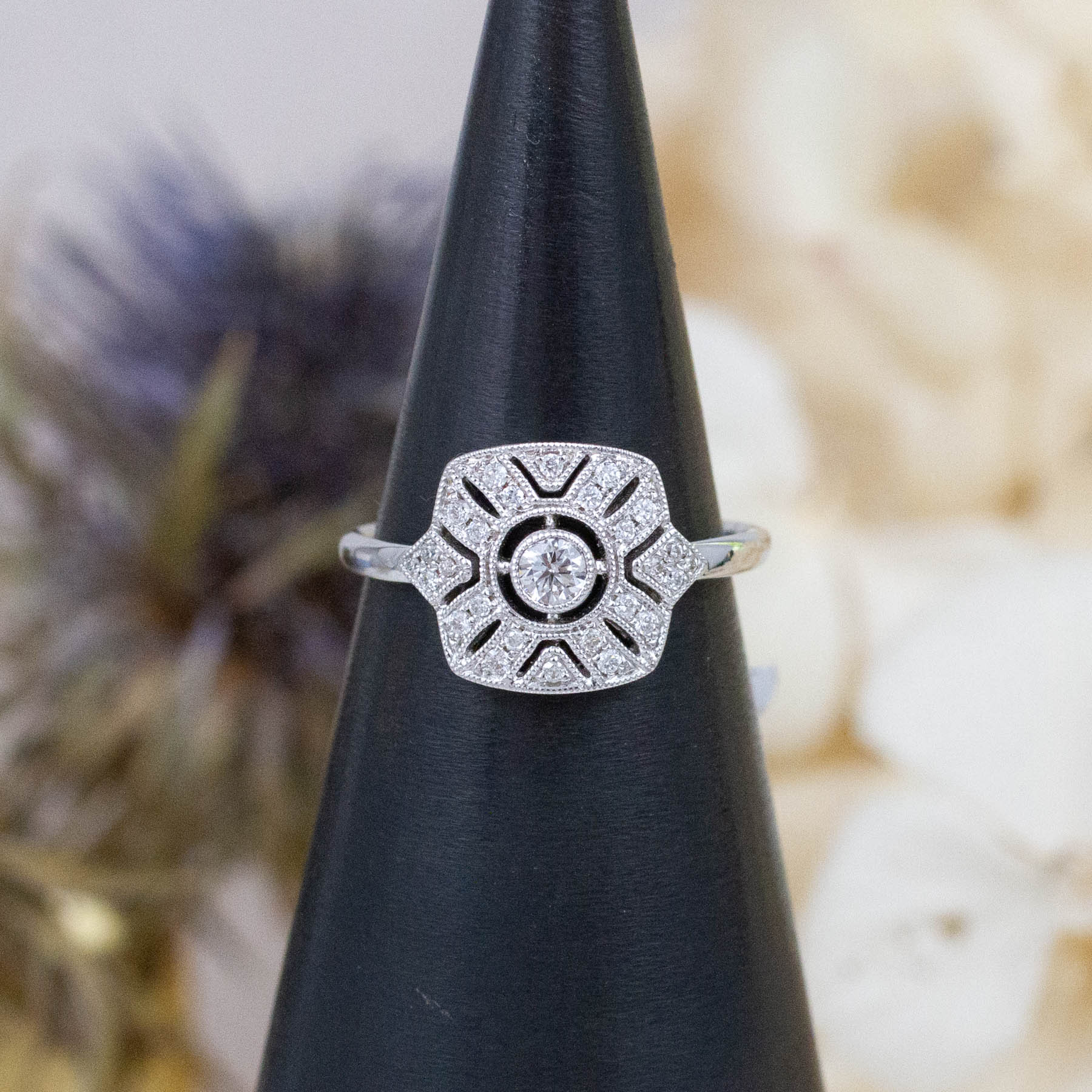 18K Diamond Deco Window Ring