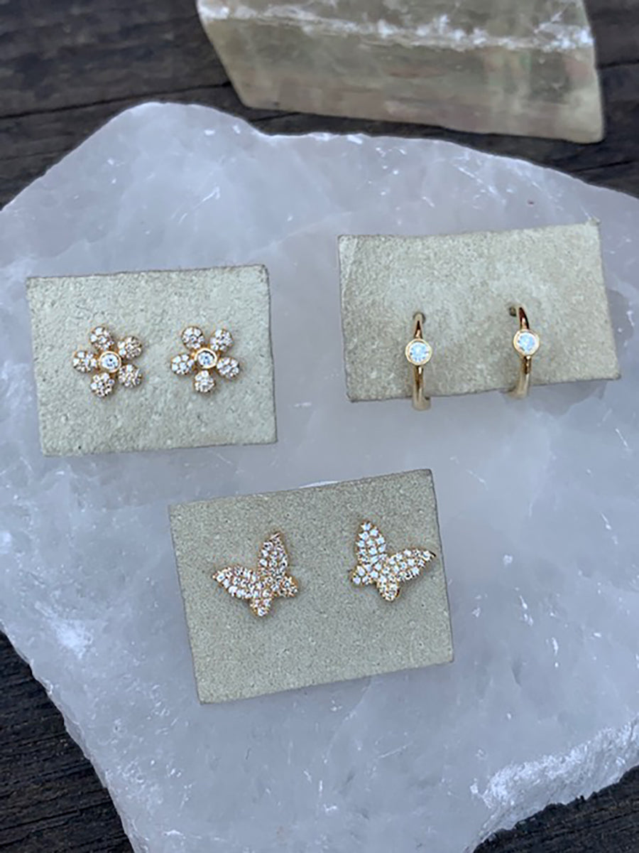 14K Pavé Diamond Flower Earrings