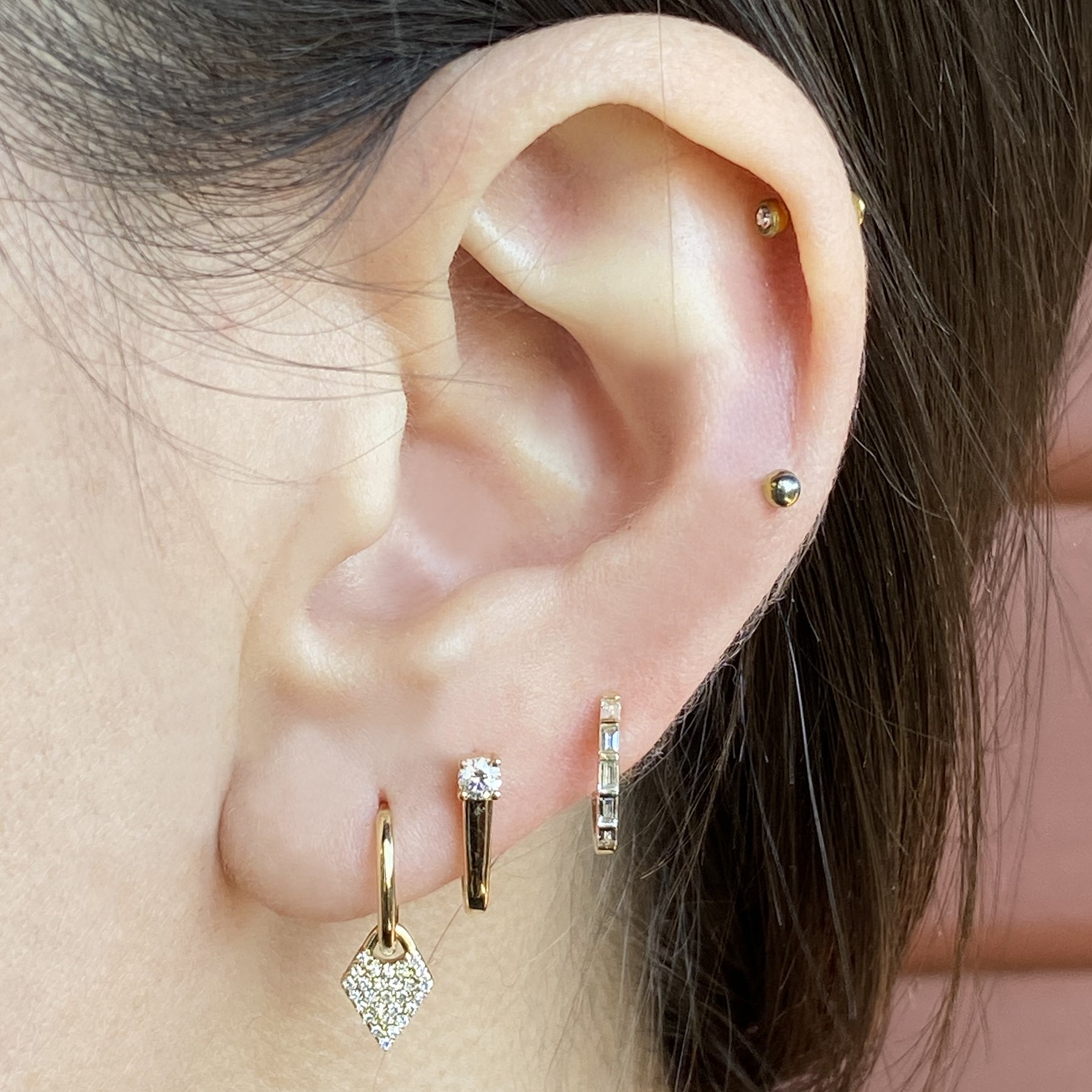 14K Diamond Modern U-Shaped Huggies