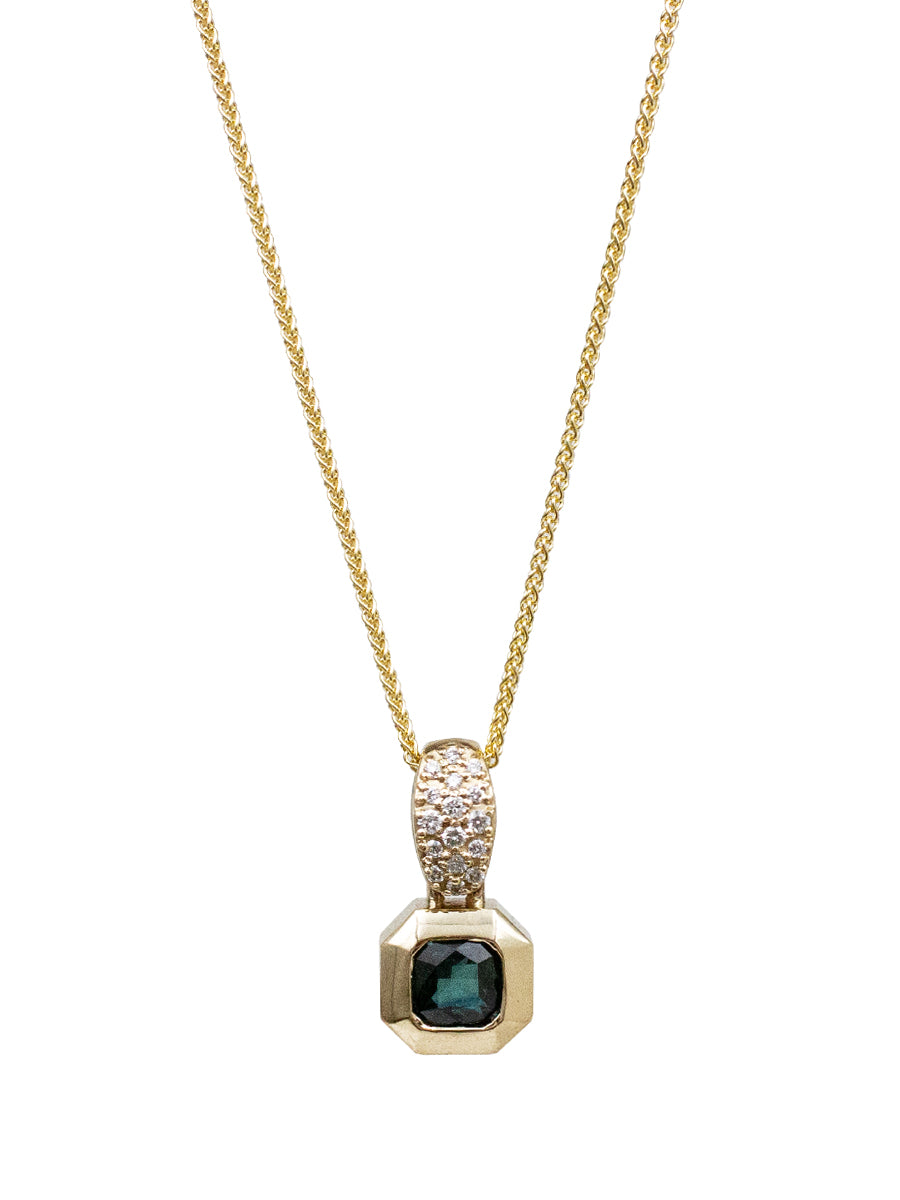 14K Diamond & Sapphire Monaco Necklace - Green