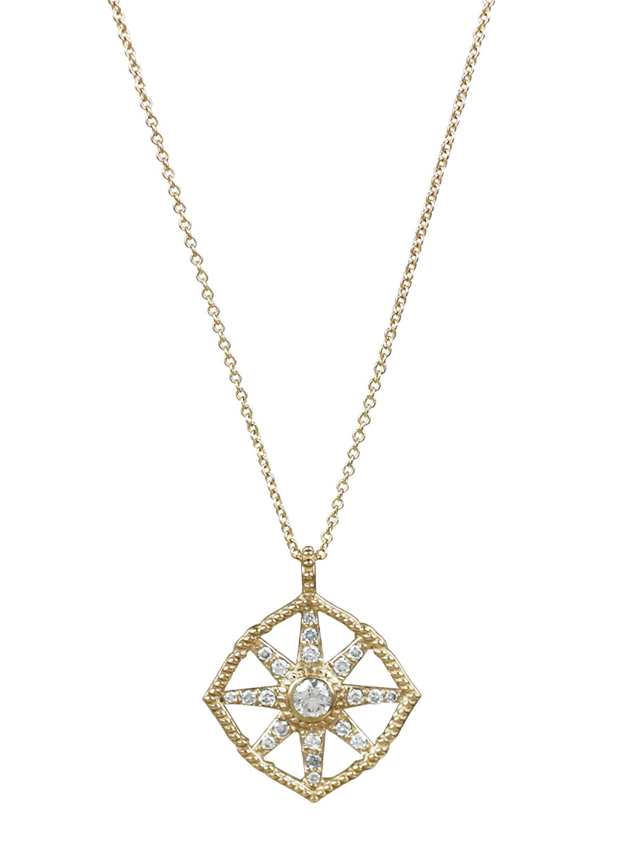 14K Diamond Lotus Star Necklace