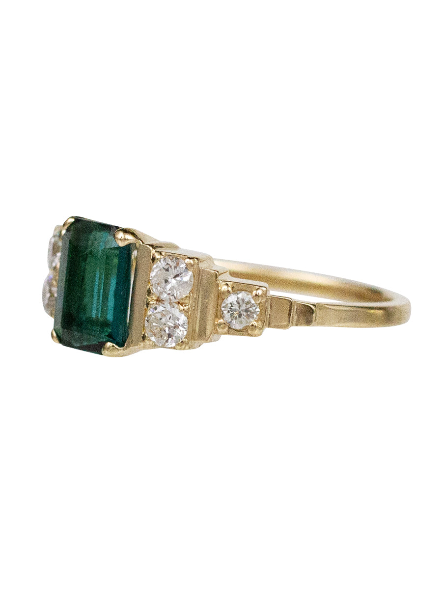 14K Diamond & Tourmaline Nouveau Ring