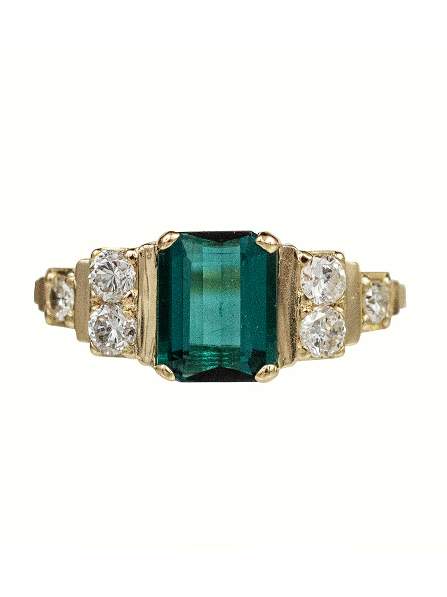 14K Diamond & Tourmaline Nouveau Ring