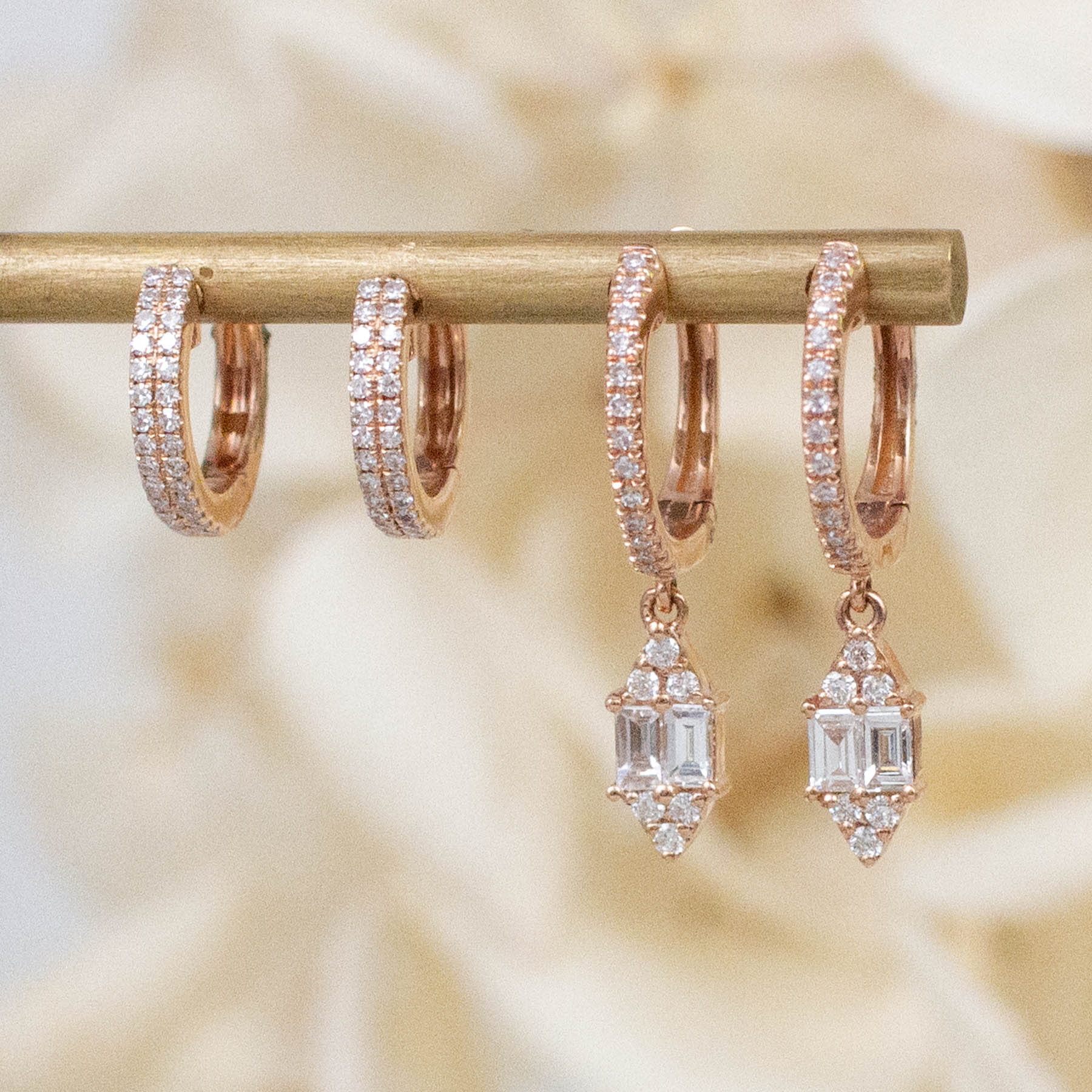 14K Diamond Deco Charm Huggie Hoops