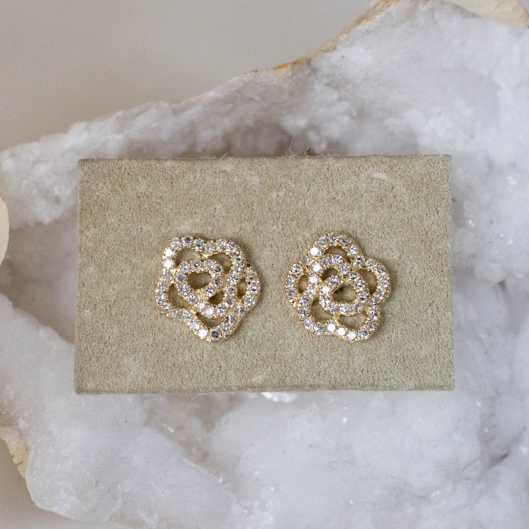 14K Diamond Open Pavé Rose Posts