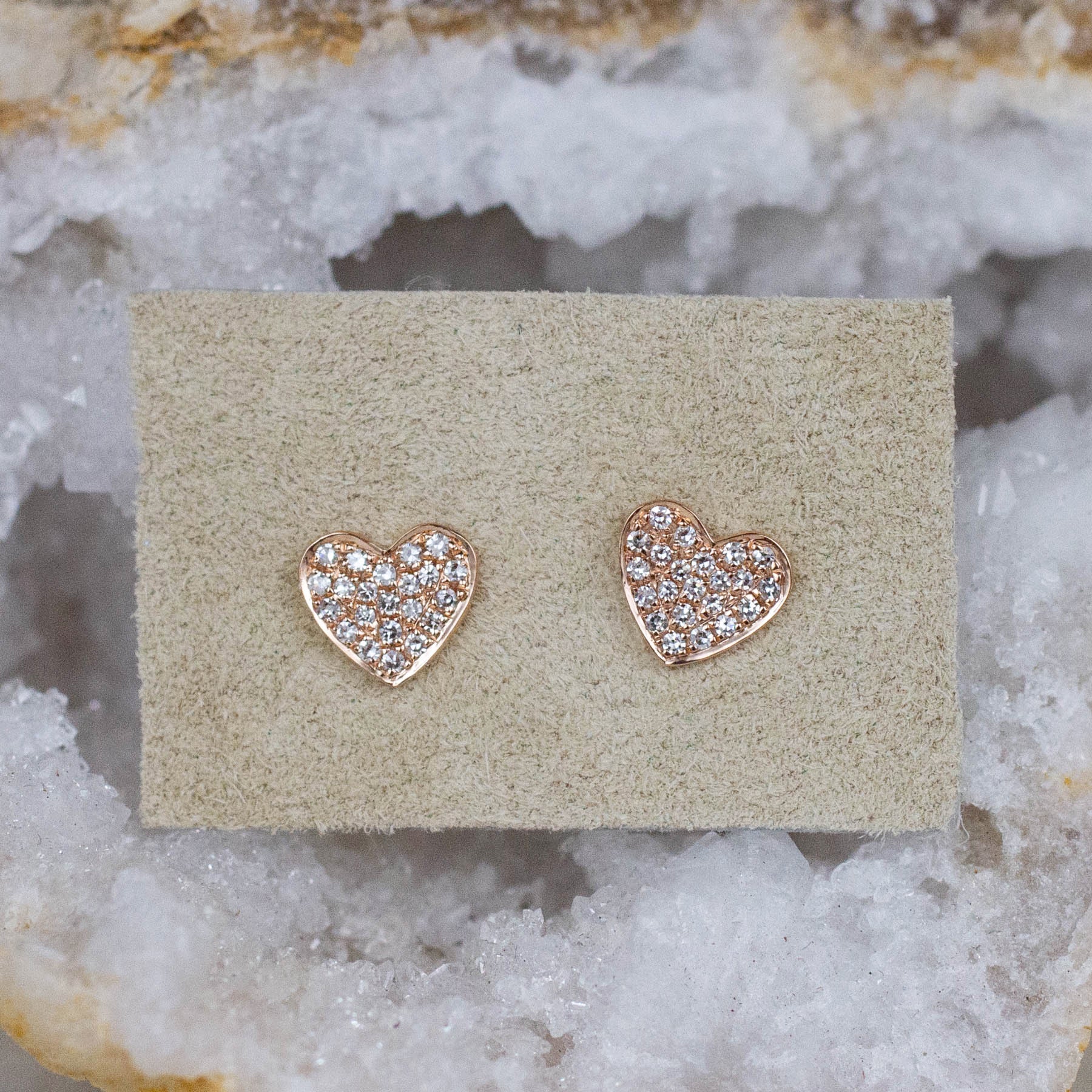 14K Diamond Pavé Heart Posts