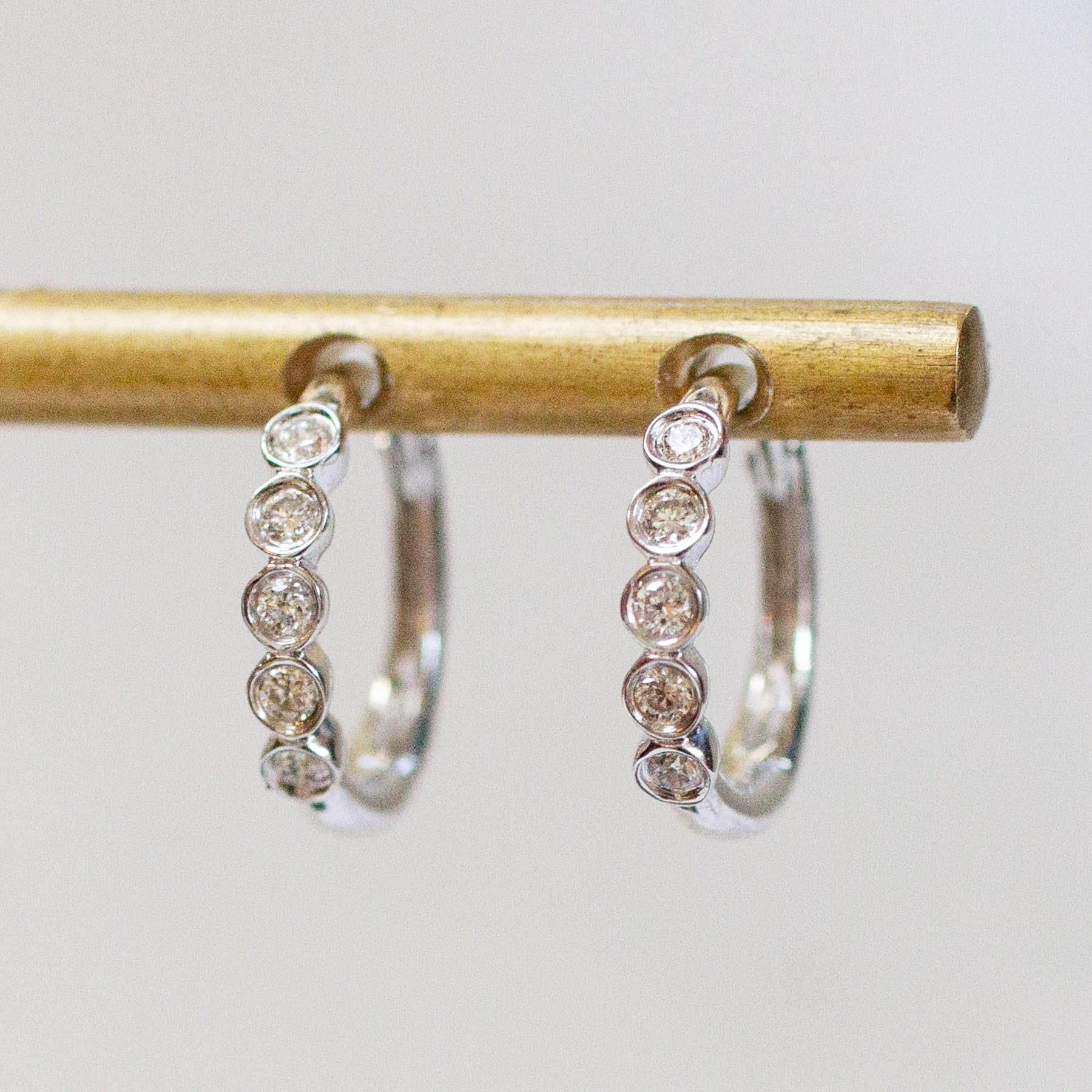 14K Five Diamond Huggie Hoops