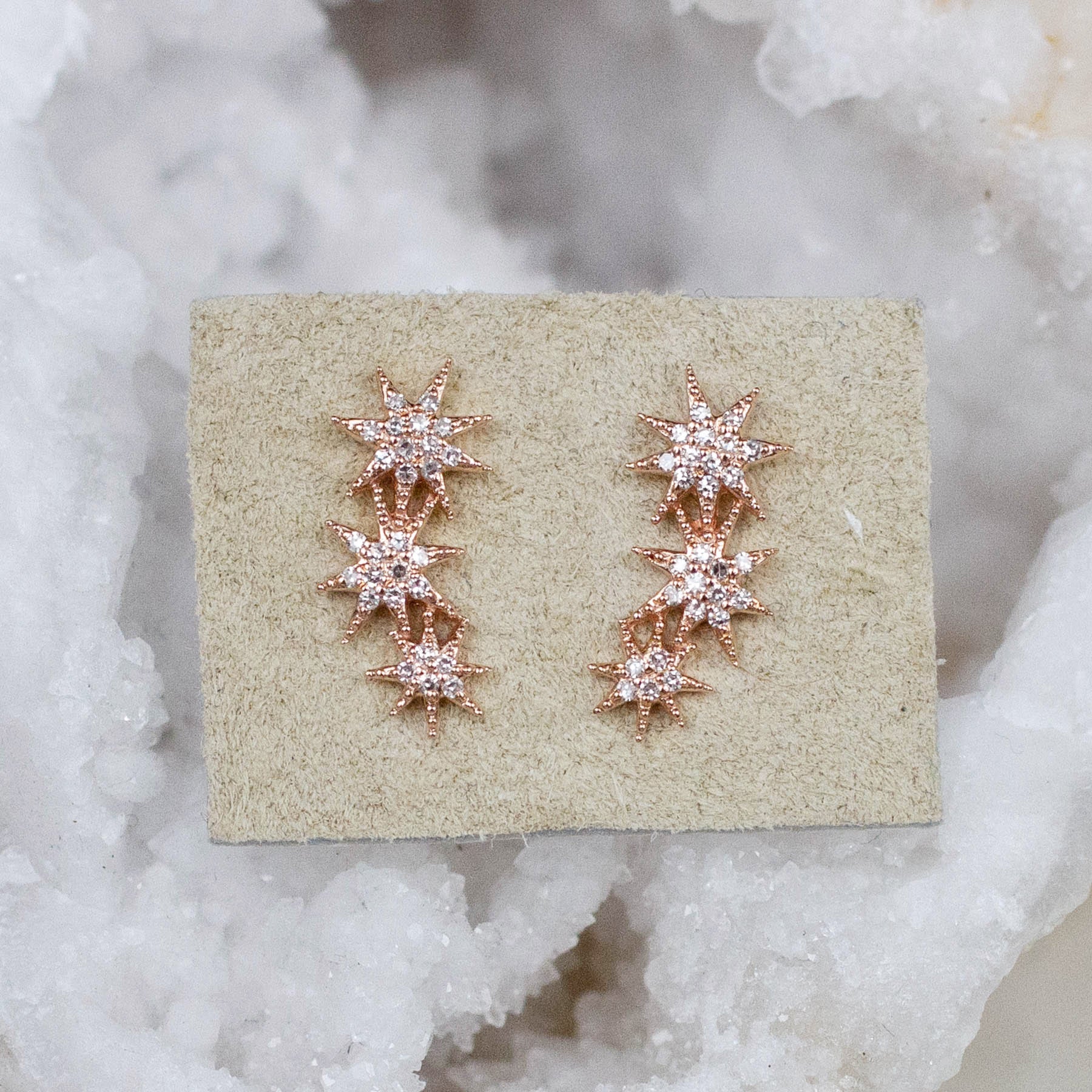 14K Diamond Triple Starburst Posts
