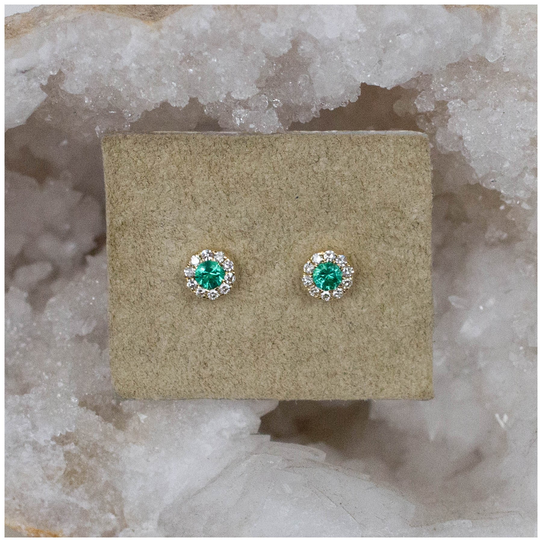14K Diamond & Emerald Round Posts