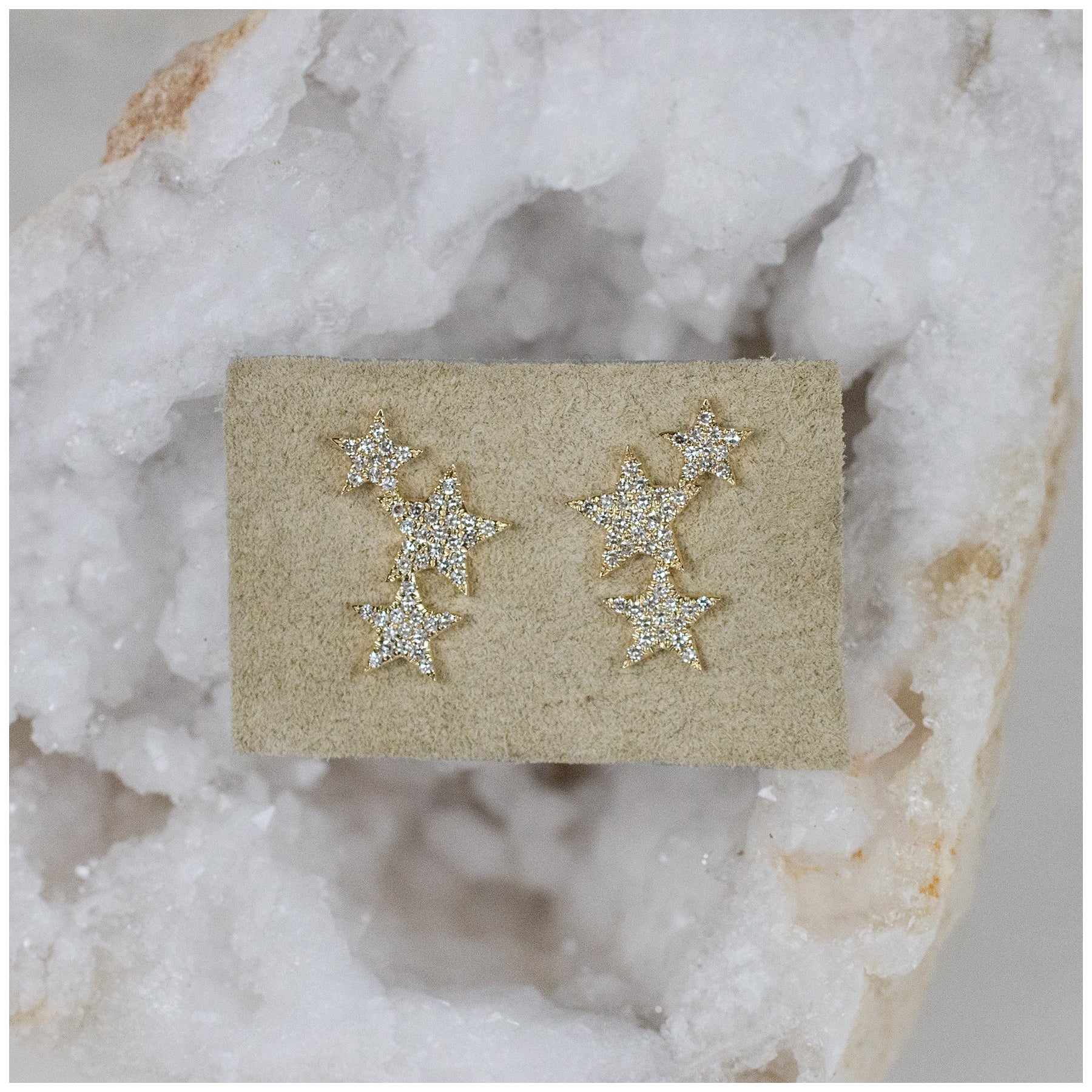 14K Diamond Triple Star Posts