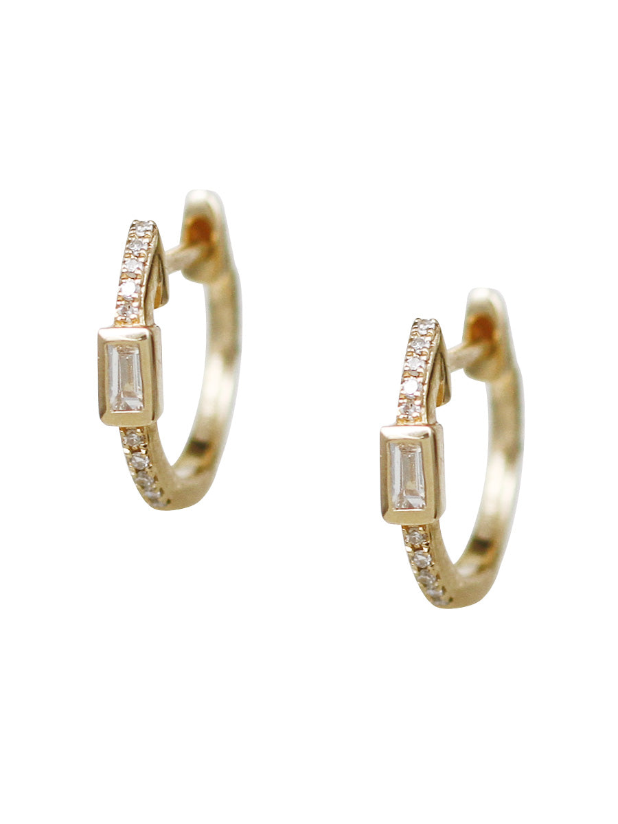 Diamond baguette clearance huggie earrings