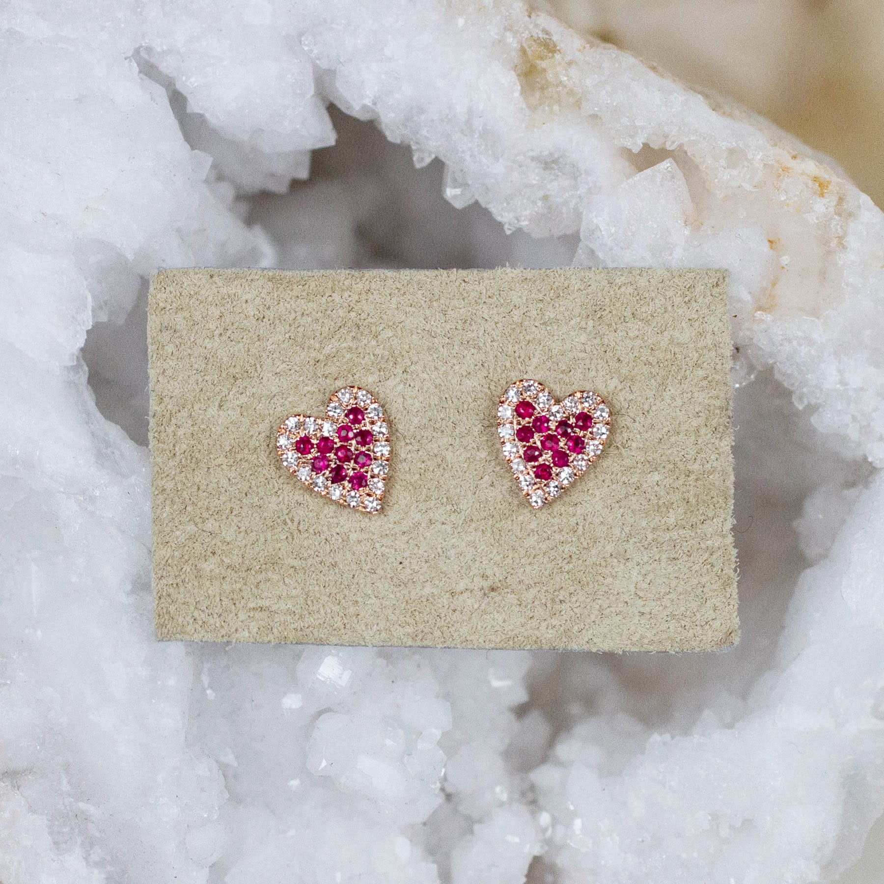 14K Pavé Diamond & Ruby Heart Posts