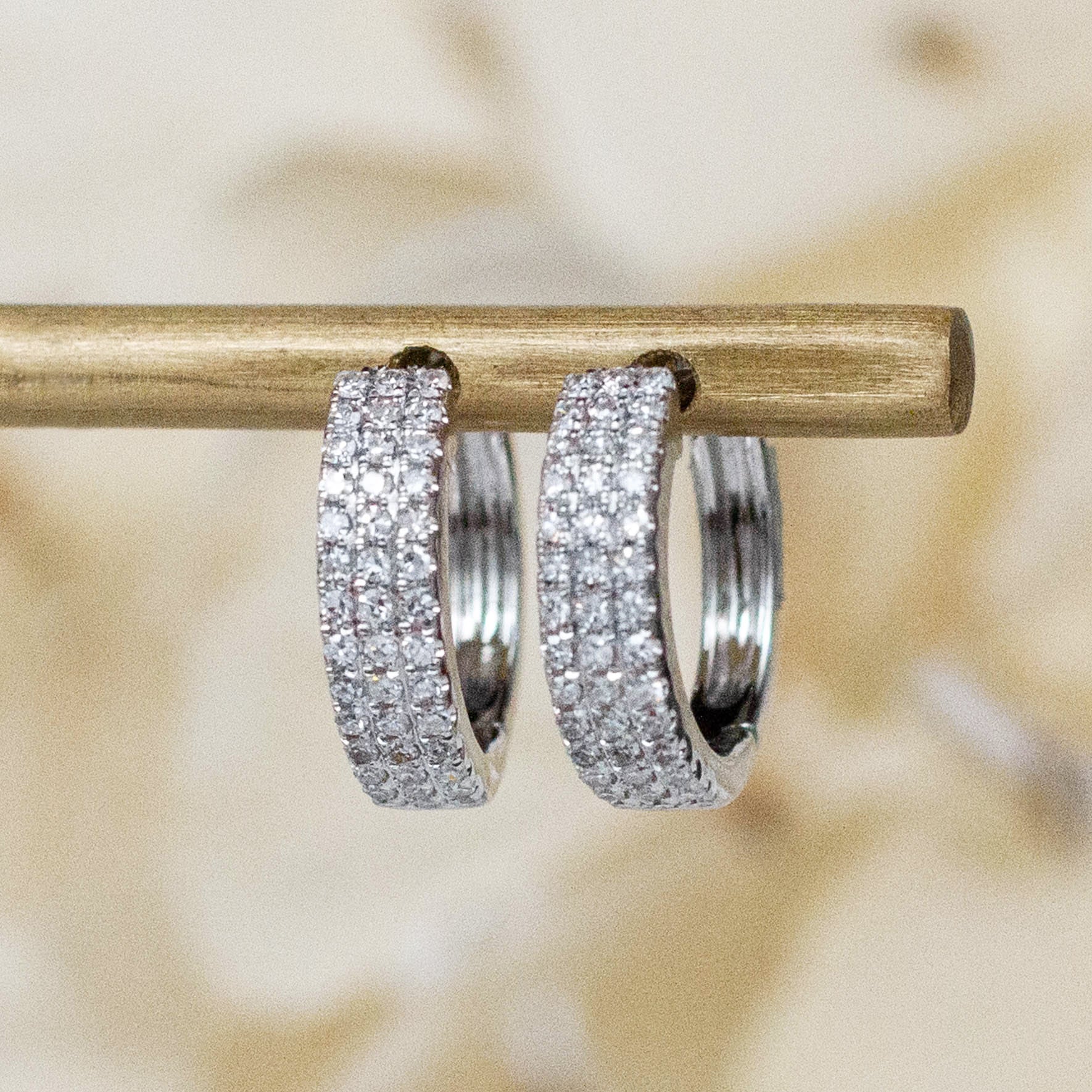 14K Diamond Triple Row Huggie Hoops