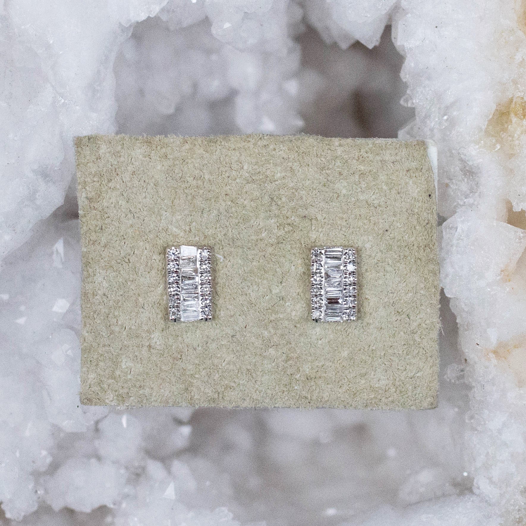 14K Diamond Stacked Baguette Posts