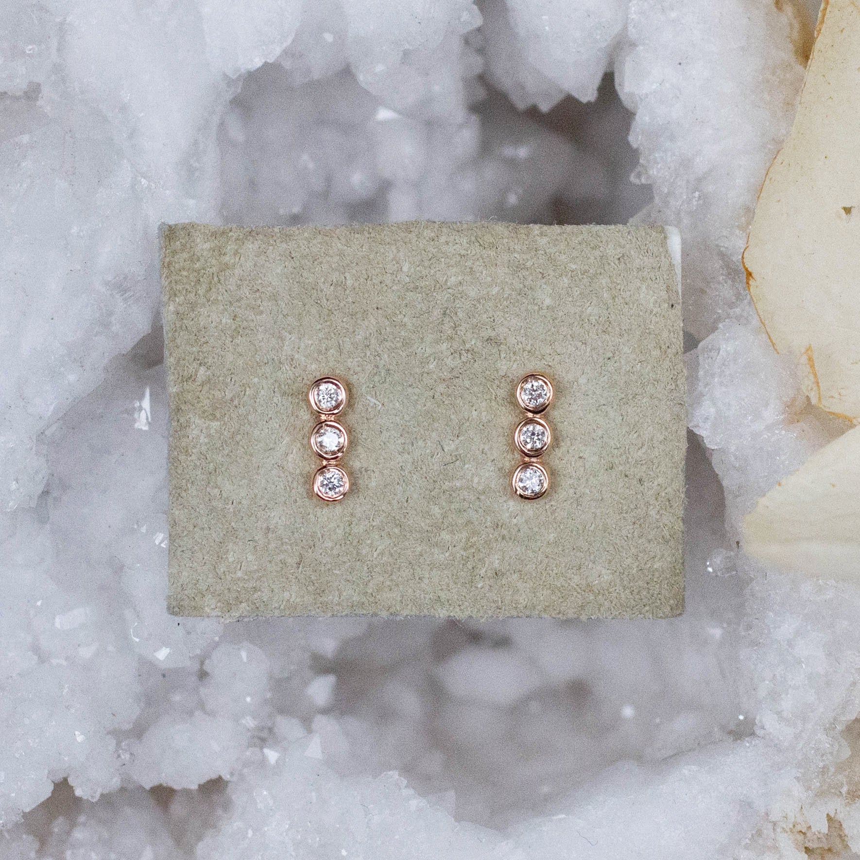 14K Three Diamond Row Posts