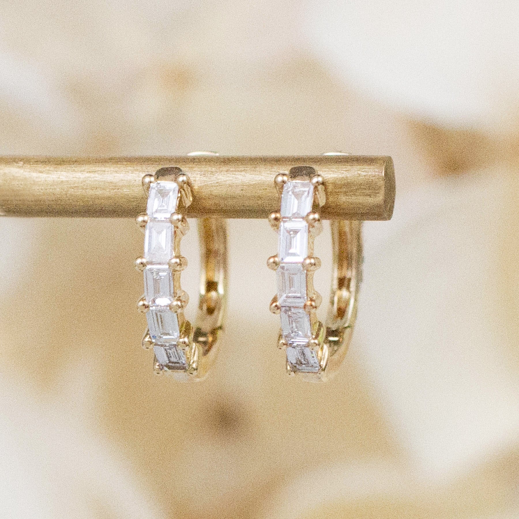 14K Five Baguette Diamond Huggies