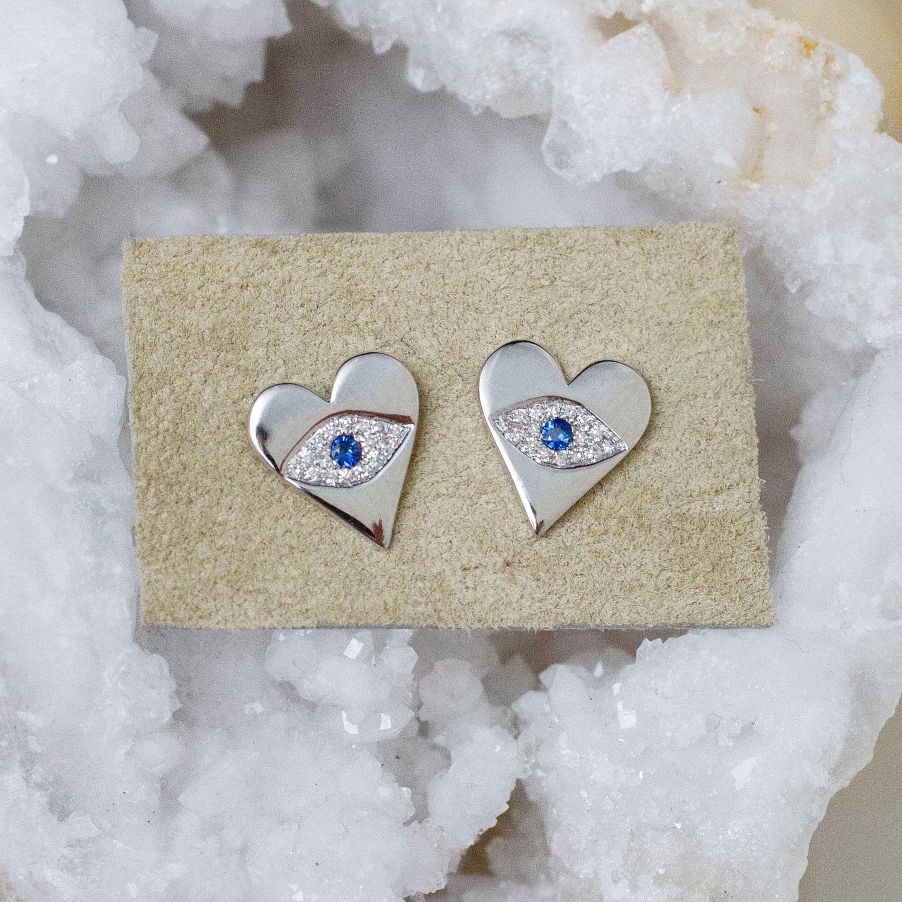 14K Heart w/ Diamond & Blue Sapphire Eye Posts