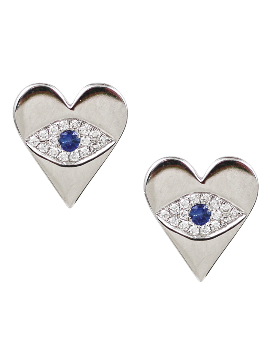 14K Heart w/ Diamond & Blue Sapphire Eye Posts