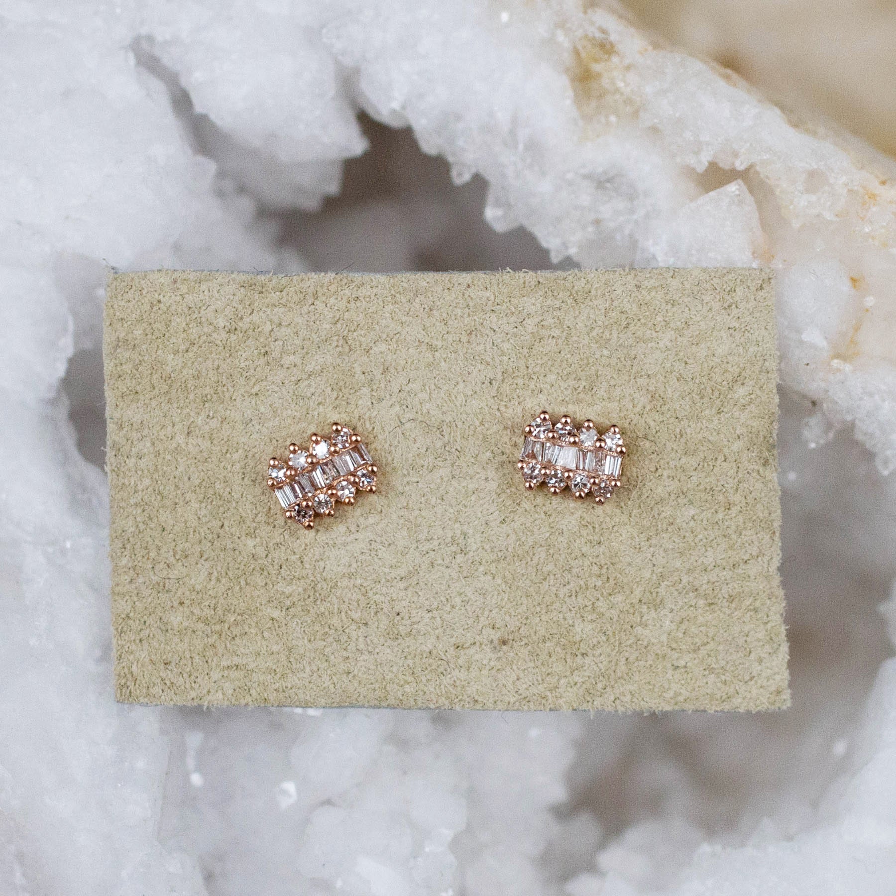 14K Diamond Petite Baguette Posts