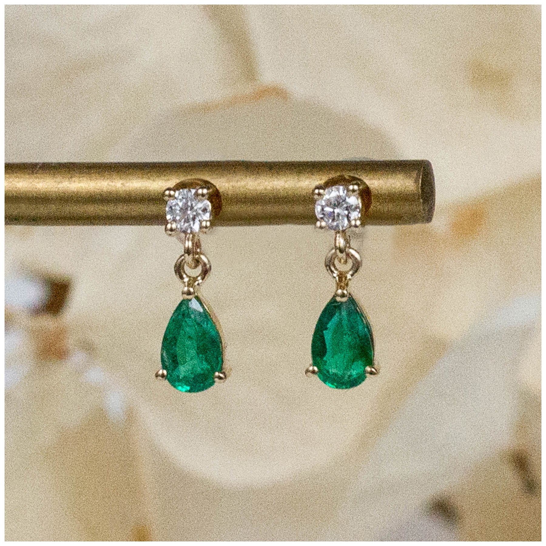 14K Diamond & Emerald Charm Posts