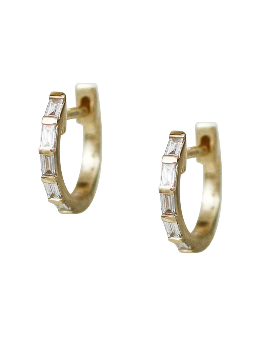 14K Diamond Baguette Huggie Hoops