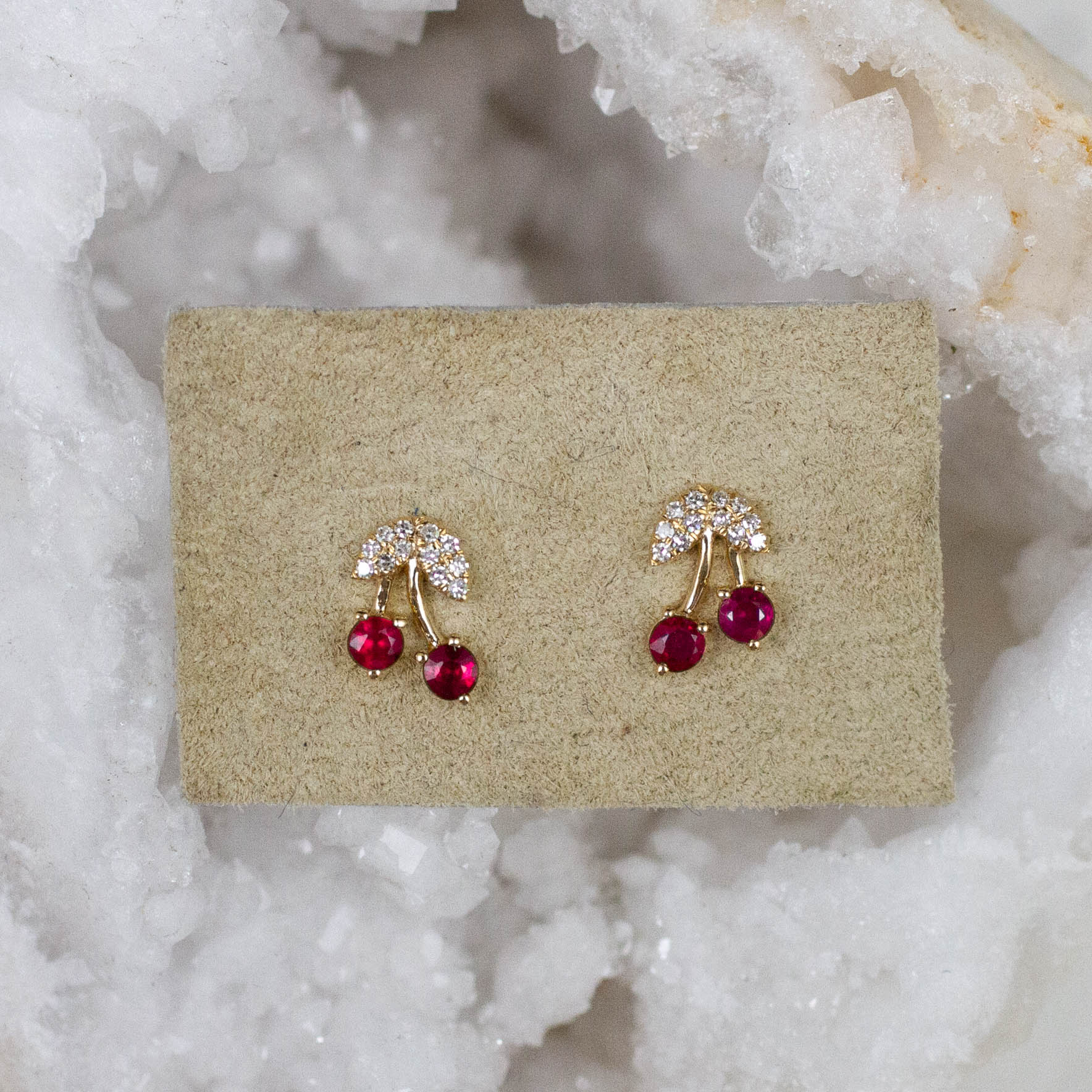 14K Diamond & Ruby Cherry Posts
